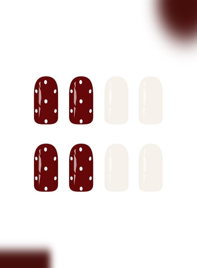 OSTTMA 24Pcs Polka Dot Press on Nails Short Square Fake Nails Brown＆White Acrylic Nail Glossy Cute Polka Dots Nails Press ons Full Cover Reusable Glue on Nail for Women DIY Manicure Accessories - Image 4
